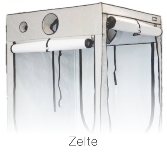 Hellgraue Growbox mit geöffneten Seiten