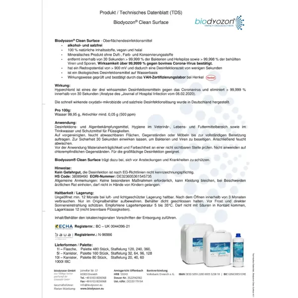 Hypochlorige Säure HOCI 500ppm 1L